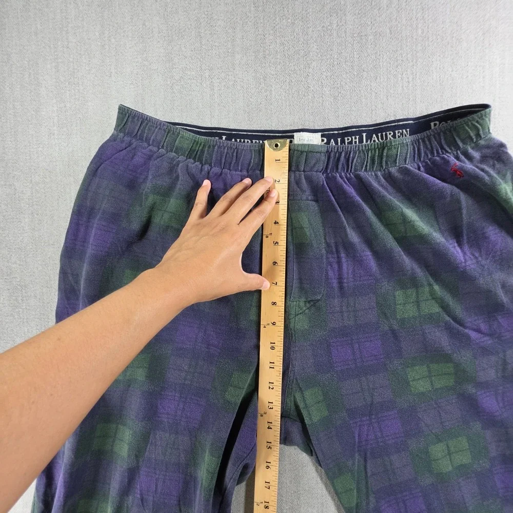 Polo Ralph Lauren Pajama Pants Mens L Purple Green Plaid Cotton Lounge Sleepwear